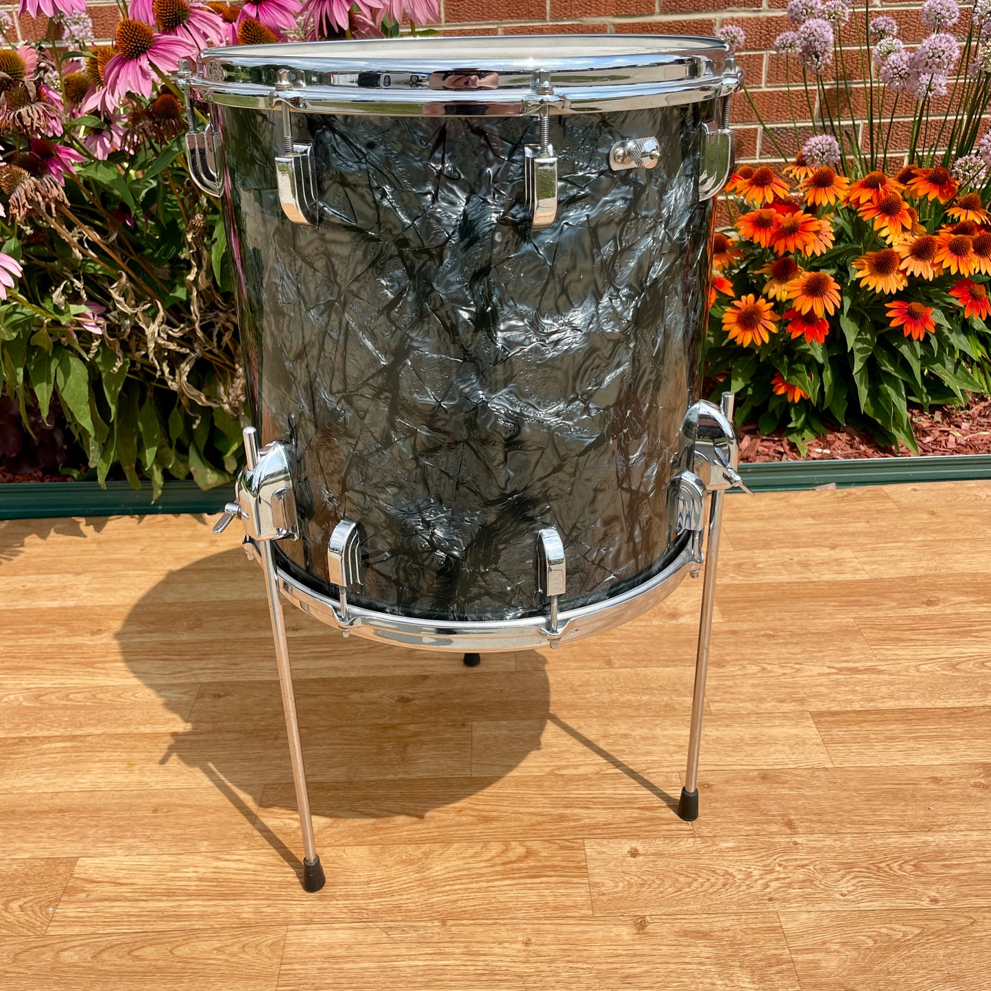 1960s Leedy by Slingerland 14x14 Floor Tom Single Drum Black Diamond Pearl