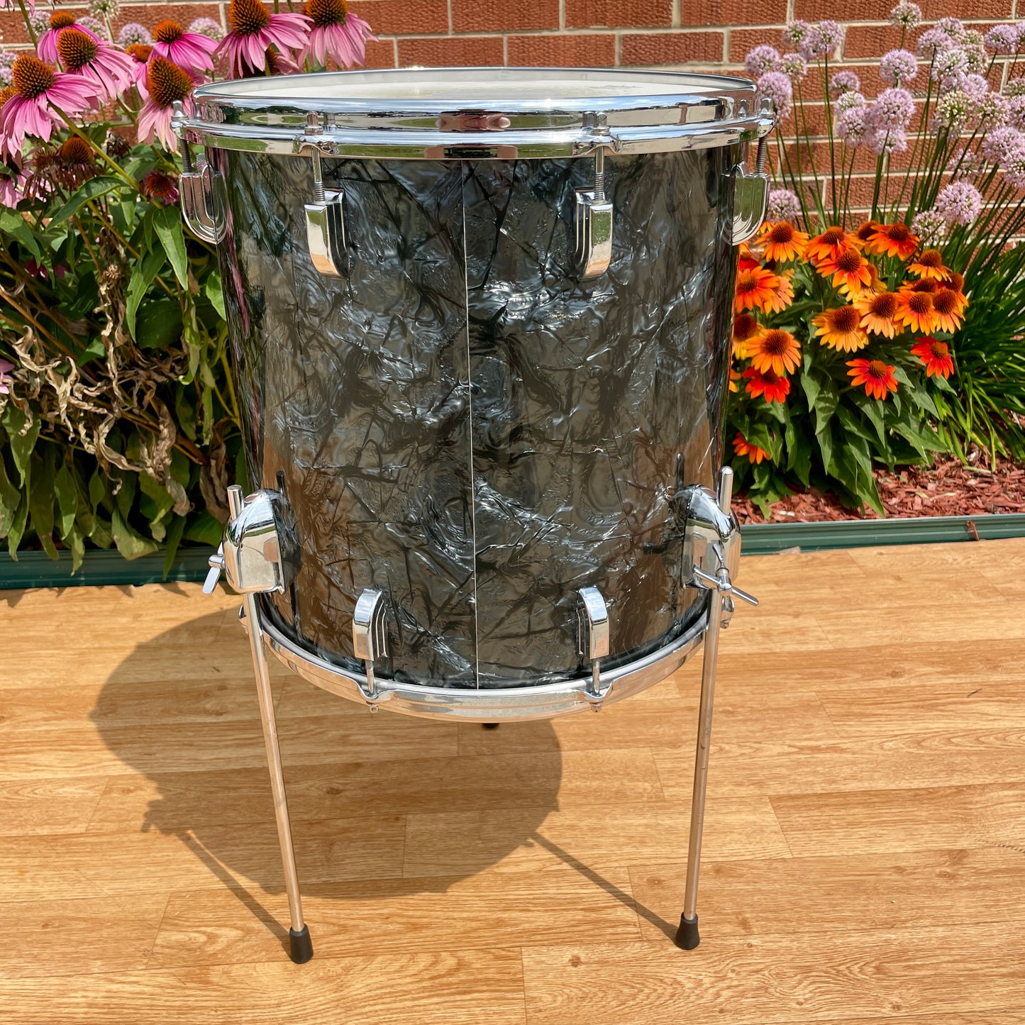 1960s Leedy by Slingerland 14x14 Floor Tom Single Drum Black Diamond Pearl