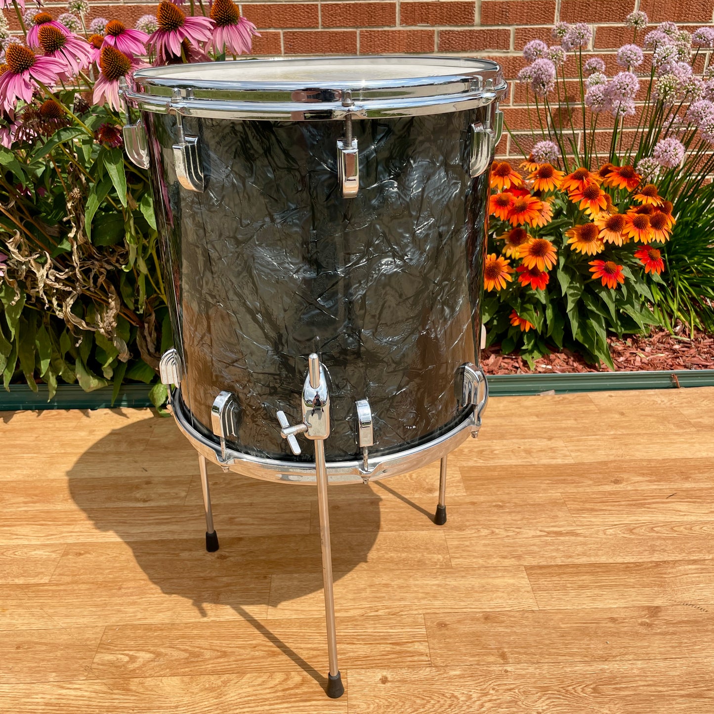 1960s Leedy by Slingerland 14x14 Floor Tom Single Drum Black Diamond Pearl
