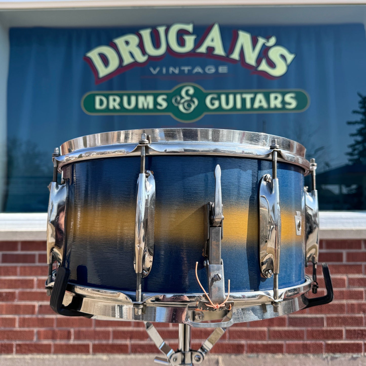 1930s-1940s WFL Ludwig 7x14 No. 416 Paramount Model Snare Drum Blue / Gold Duco Zephyr All American Swing