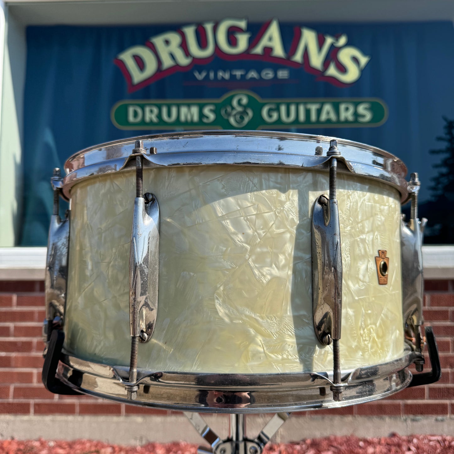 1937 WFL 7x14 No. 421 Hollywood Swing Snare Drum White Marine Pearl