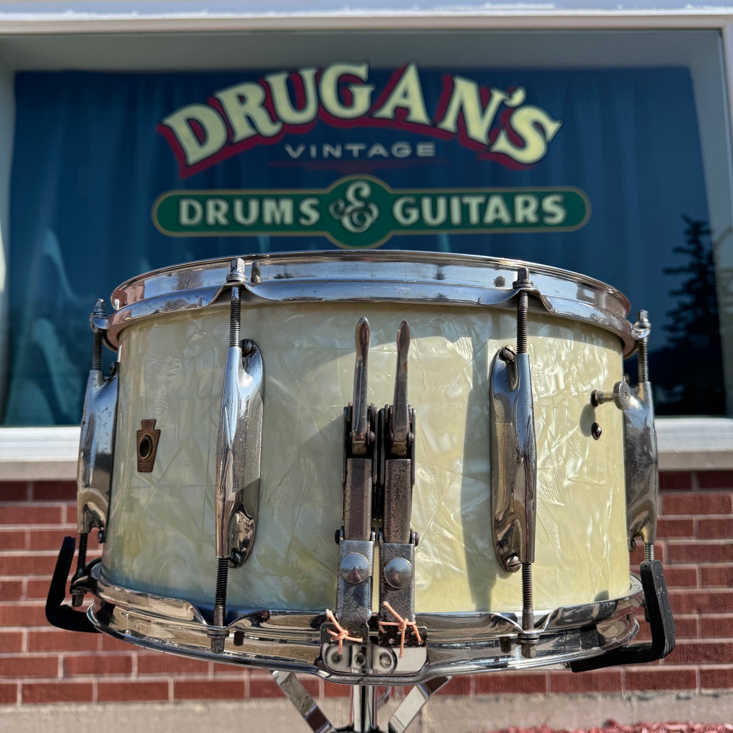 1937 WFL 7x14 No. 421 Hollywood Swing Snare Drum White Marine Pearl