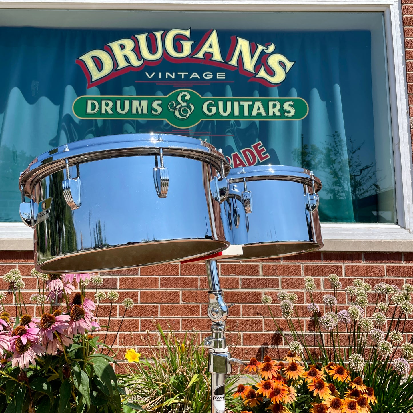 1980s Ludwig 13" & 14" Timbales Chrome w/ Stand