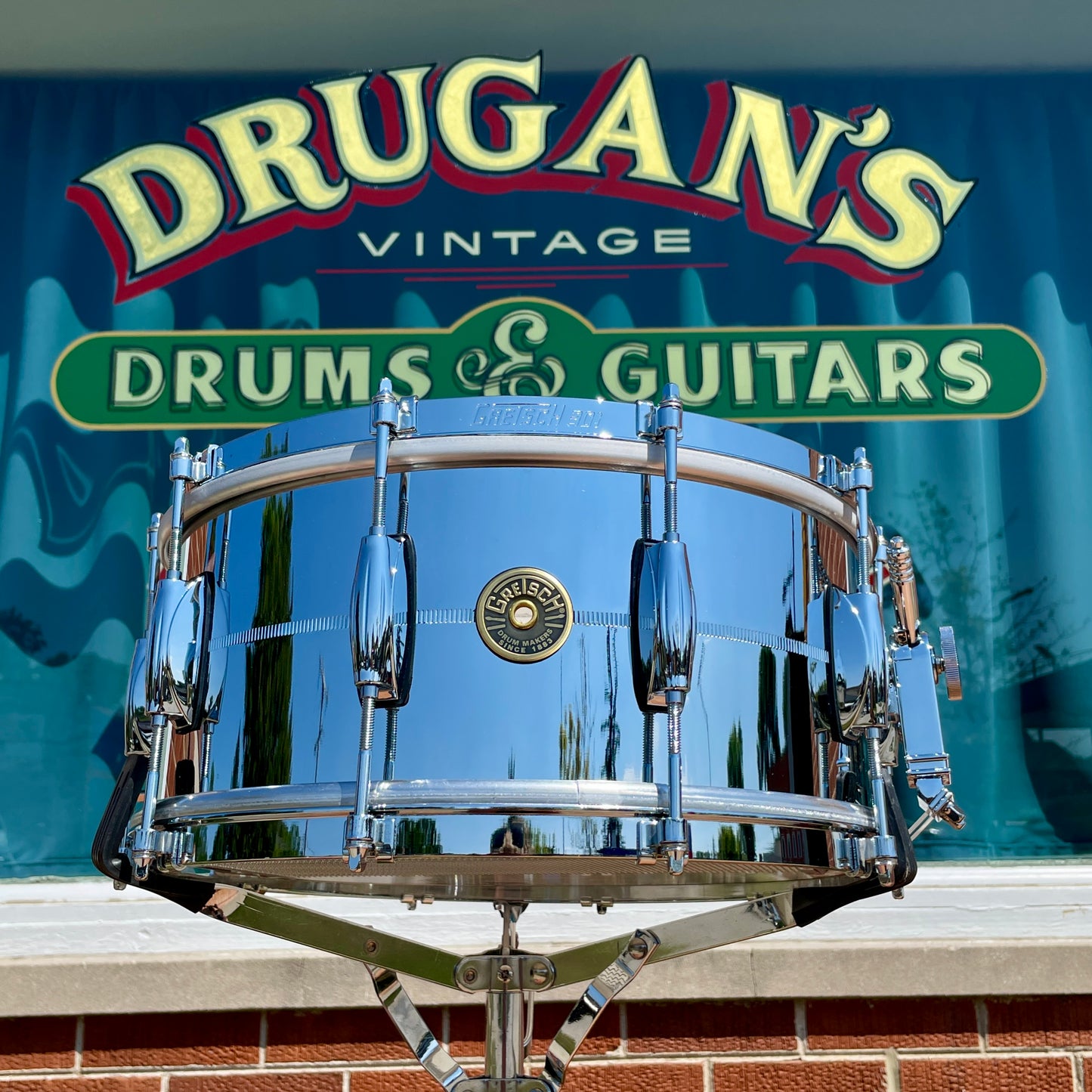 Gretsch USA Custom 6.5x14 G4164 Chrome Over Brass Snare Drum COB 301 Hoops Micro Sensitive Strainer