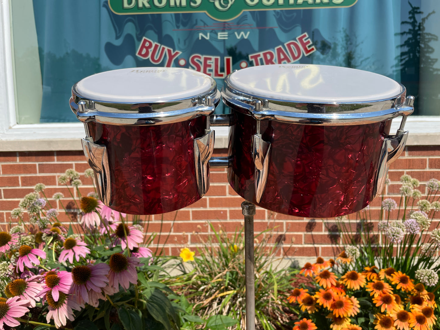 1960s Premier Stand Bongos No. 522 Burgundy w/ Stand