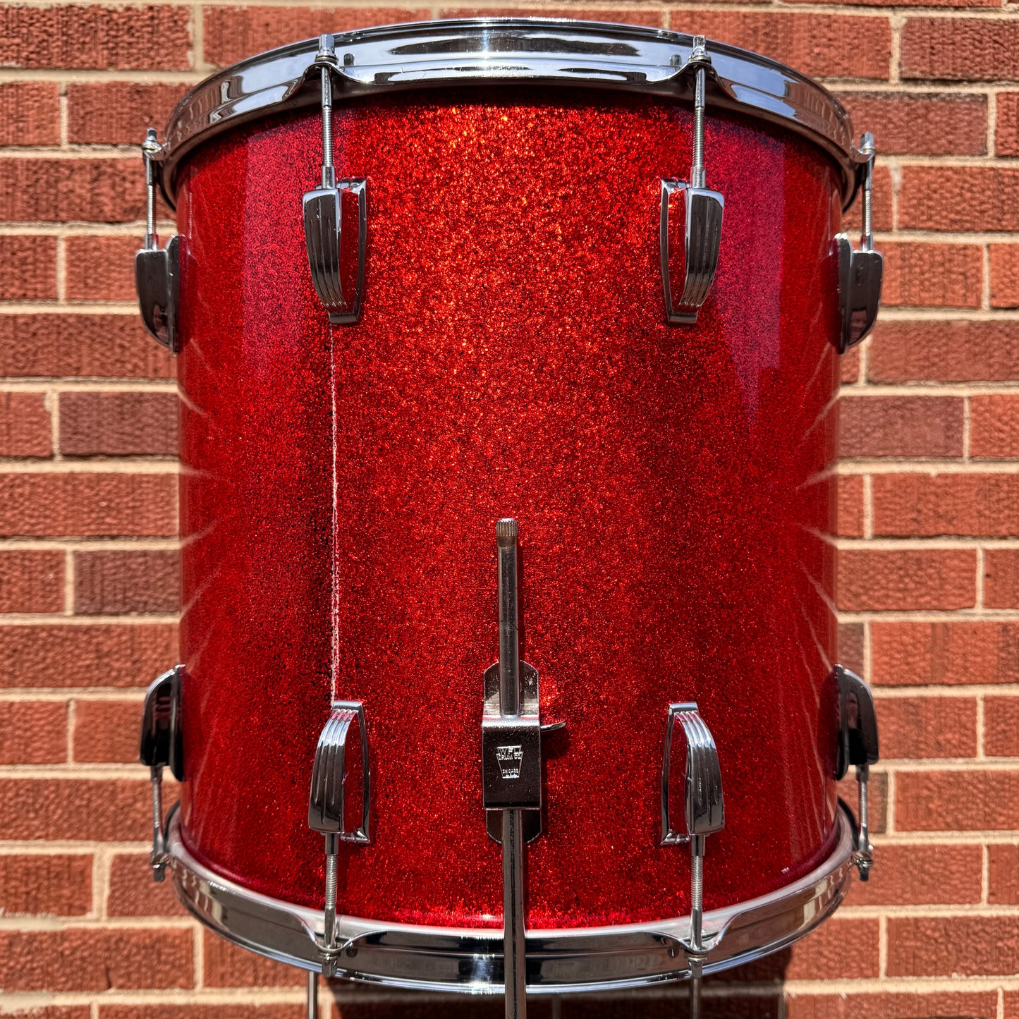 1958-1959 Ludwig 16x16 Trans Badge Floor Tom Red Glass Glitter Sparkle