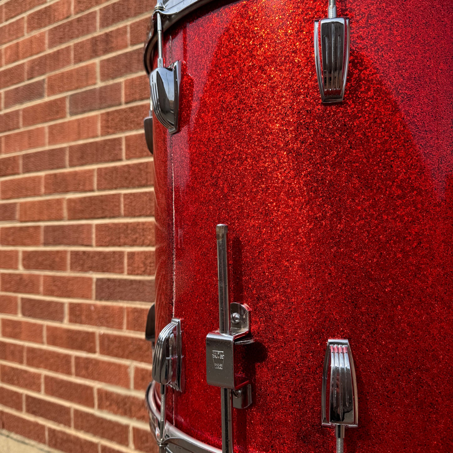 1958-1959 Ludwig 16x16 Trans Badge Floor Tom Red Glass Glitter Sparkle