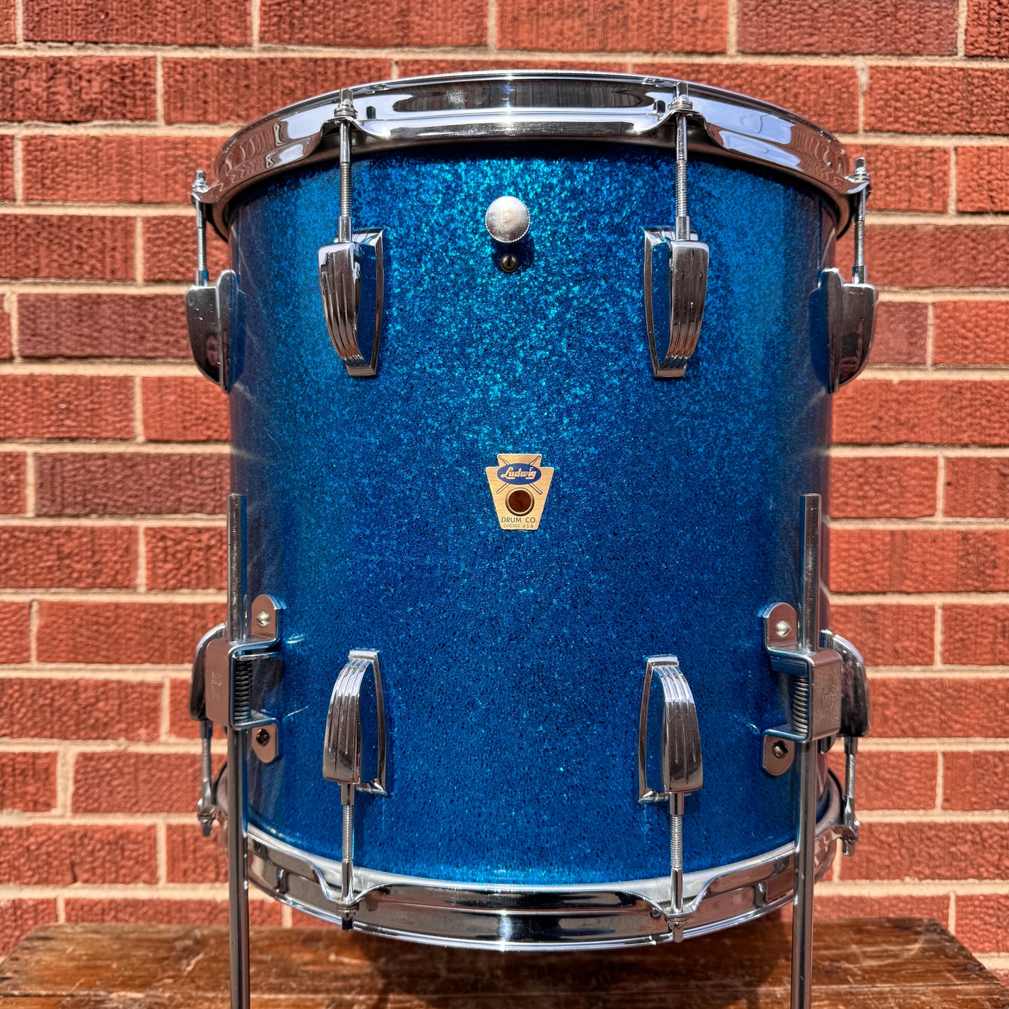 1958-1959 Ludwig Super Classic 14x14 Trans Badge Floor Tom Blue Sparkle COB