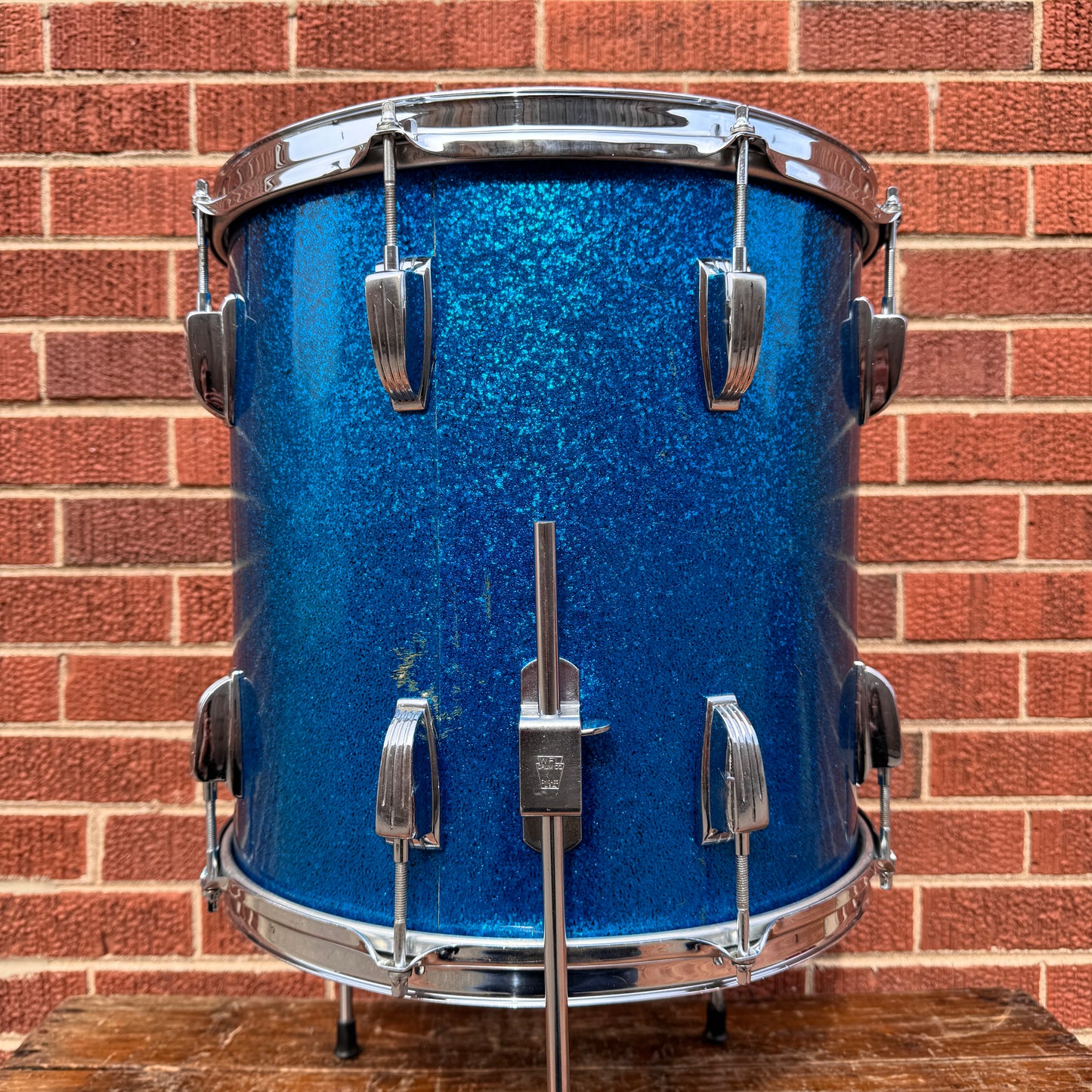 1958-1959 Ludwig Super Classic 14x14 Trans Badge Floor Tom Blue Sparkle COB