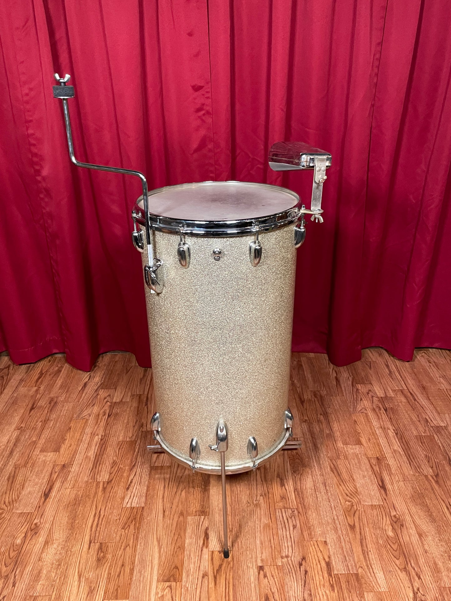 1960s Slingerland 24x14 No. 291 Two Headed Cocktail Drum Set Silver Sparkle