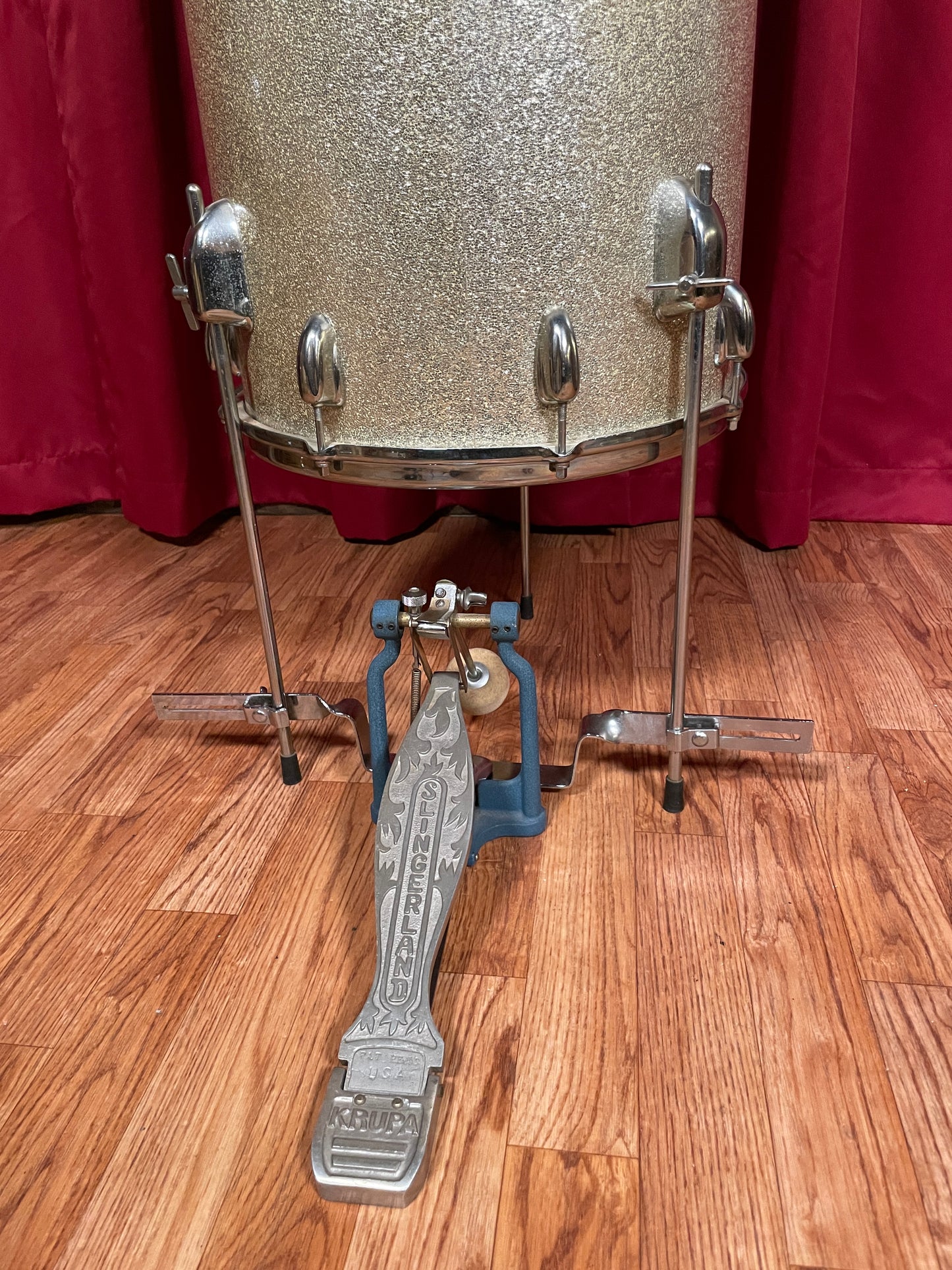 1960s Slingerland 24x14 No. 291 Two Headed Cocktail Drum Set Silver Sparkle