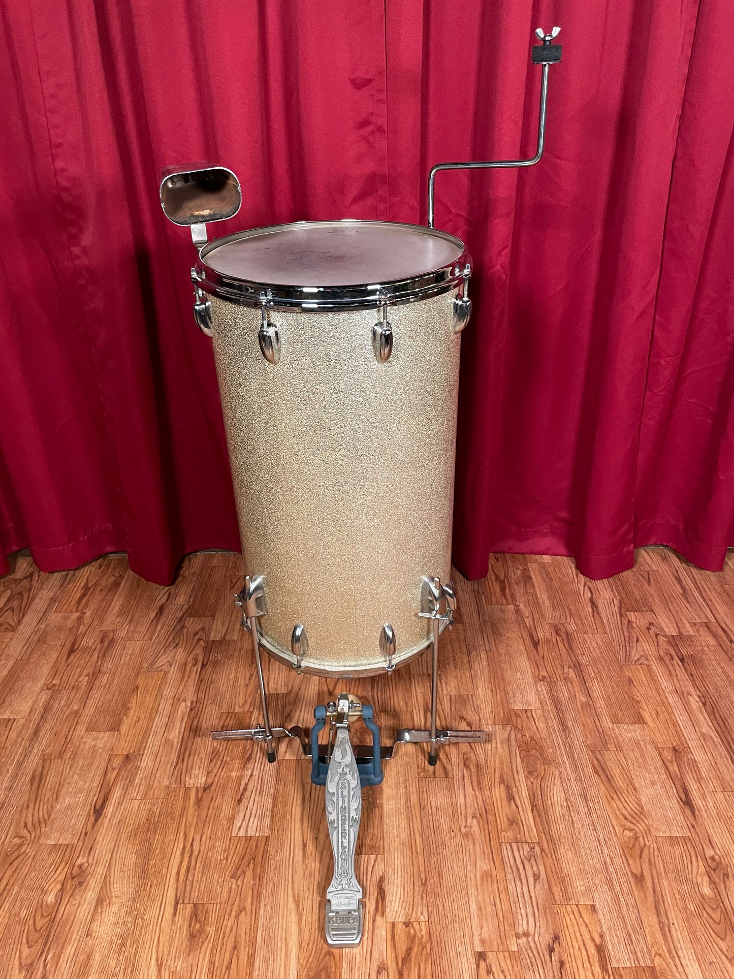 1960s Slingerland 24x14 No. 291 Two Headed Cocktail Drum Set Silver Sparkle