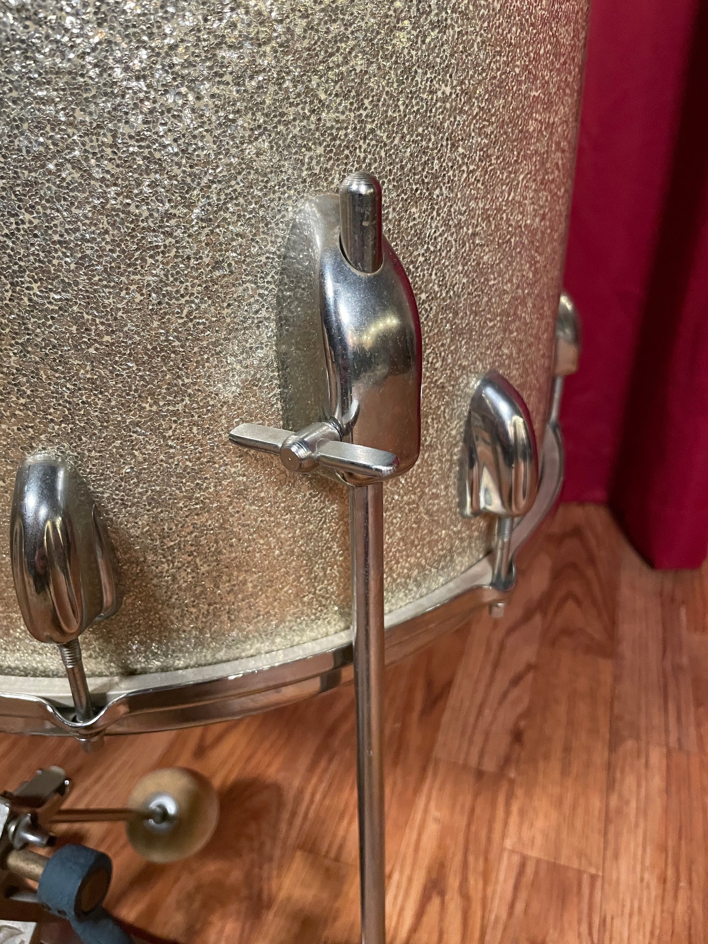 1960s Slingerland 24x14 No. 291 Two Headed Cocktail Drum Set Silver Sparkle