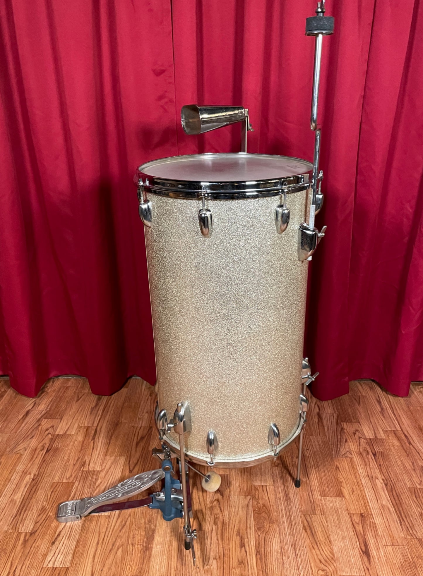 1960s Slingerland 24x14 No. 291 Two Headed Cocktail Drum Set Silver Sparkle
