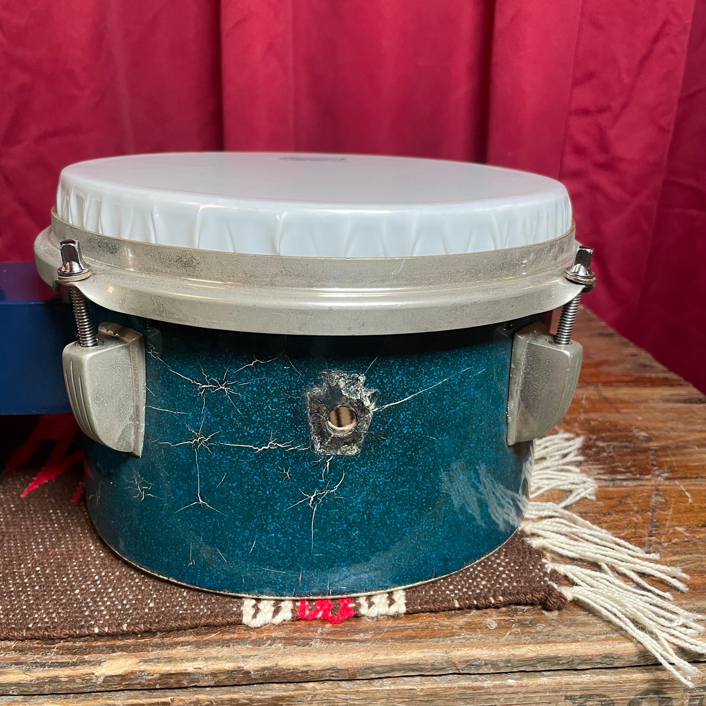1940s WFL Ludwig 6" & 8" Tunable Bongos No. 2356 Blue Flash Pearl Sparkle