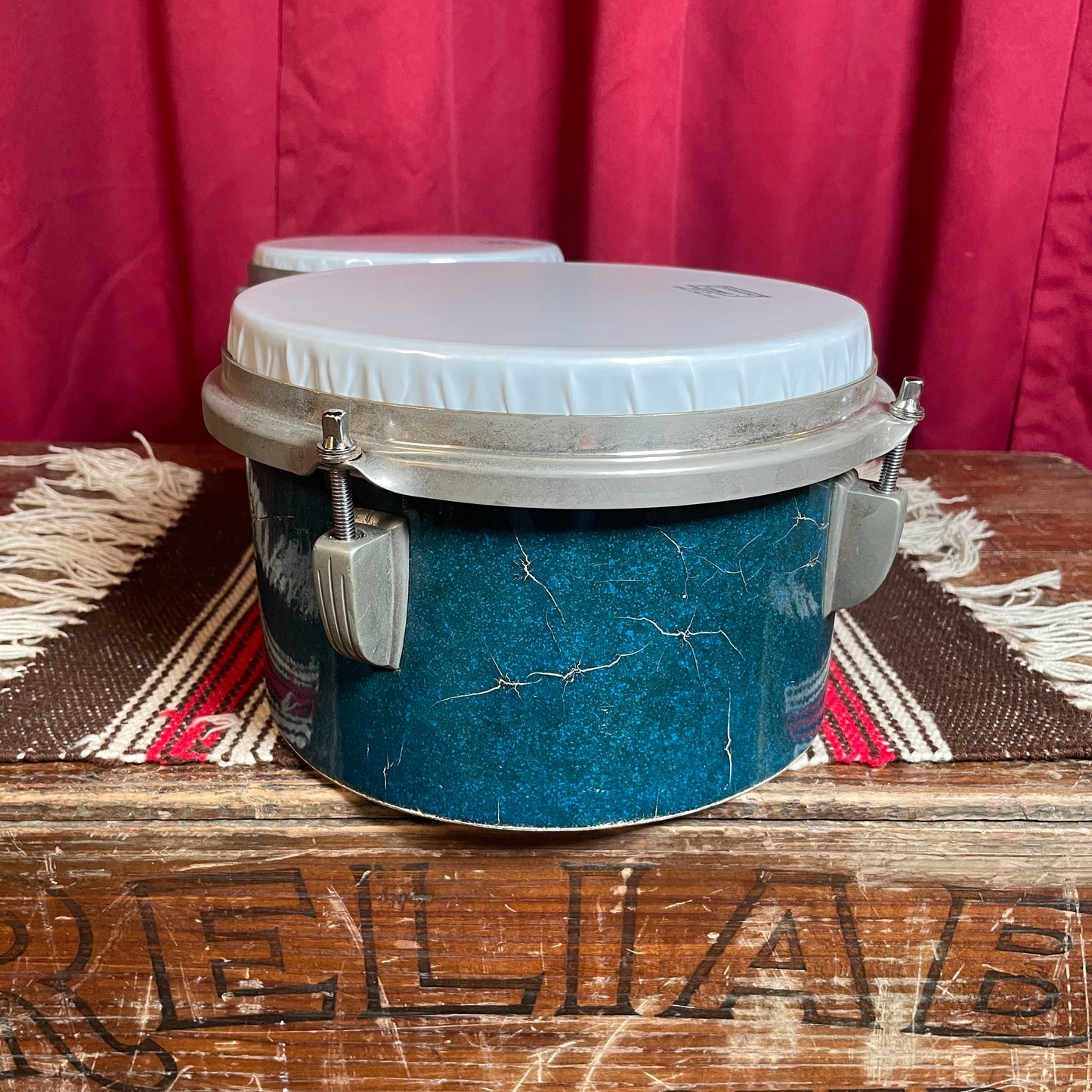 1940s WFL Ludwig 6" & 8" Tunable Bongos No. 2356 Blue Flash Pearl Sparkle