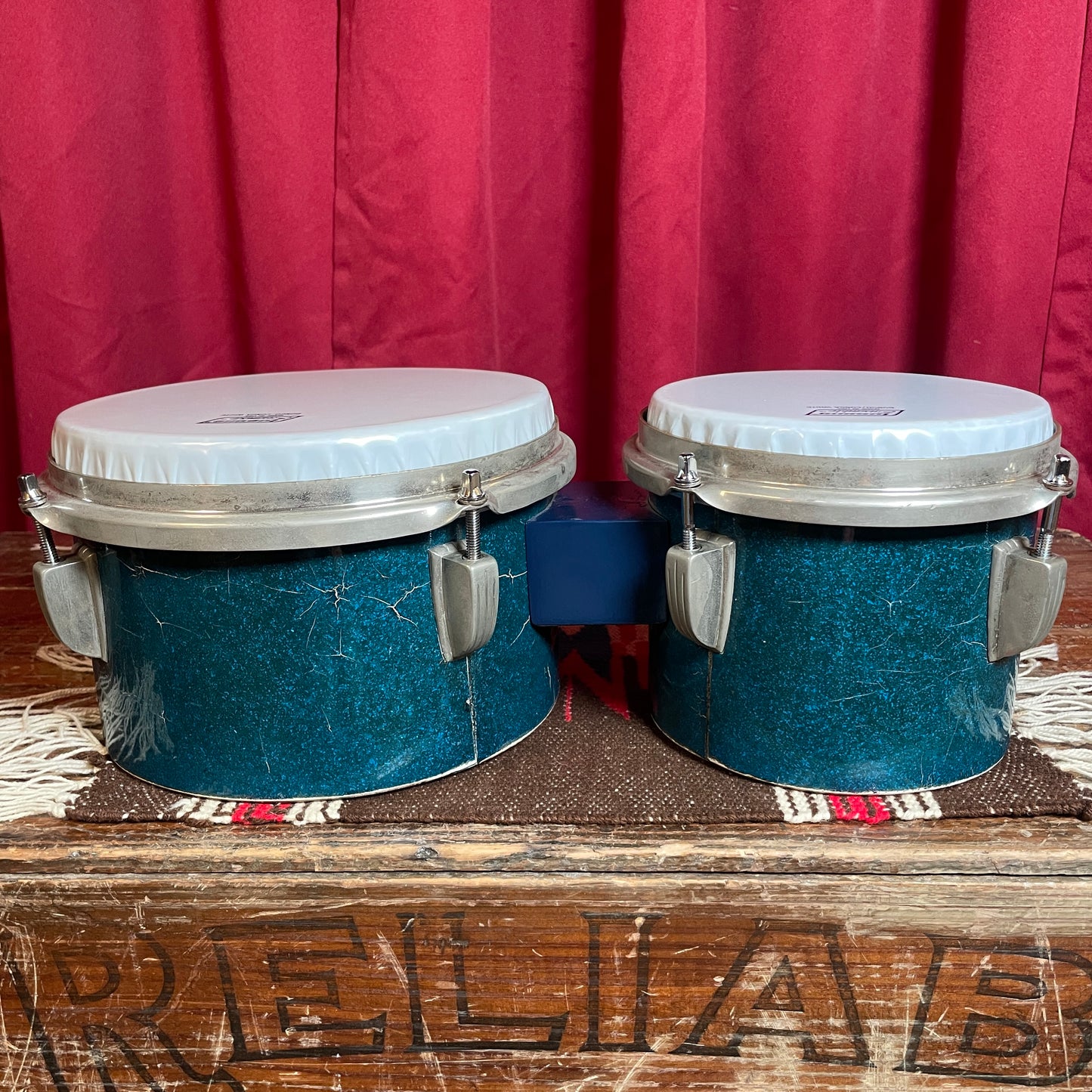 1940s WFL Ludwig 6" & 8" Tunable Bongos No. 2356 Blue Flash Pearl Sparkle