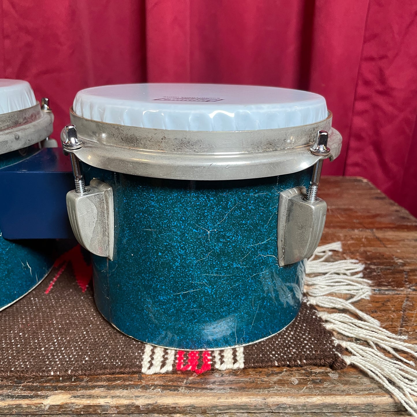 1940s WFL Ludwig 6" & 8" Tunable Bongos No. 2356 Blue Flash Pearl Sparkle