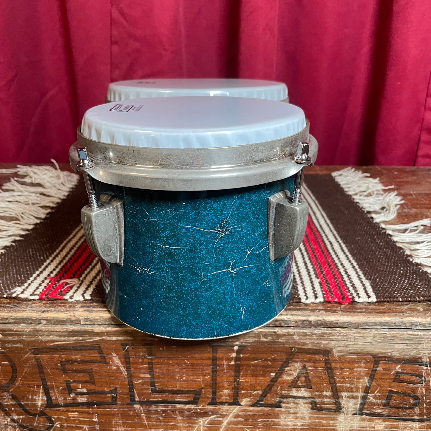 1940s WFL Ludwig 6" & 8" Tunable Bongos No. 2356 Blue Flash Pearl Sparkle