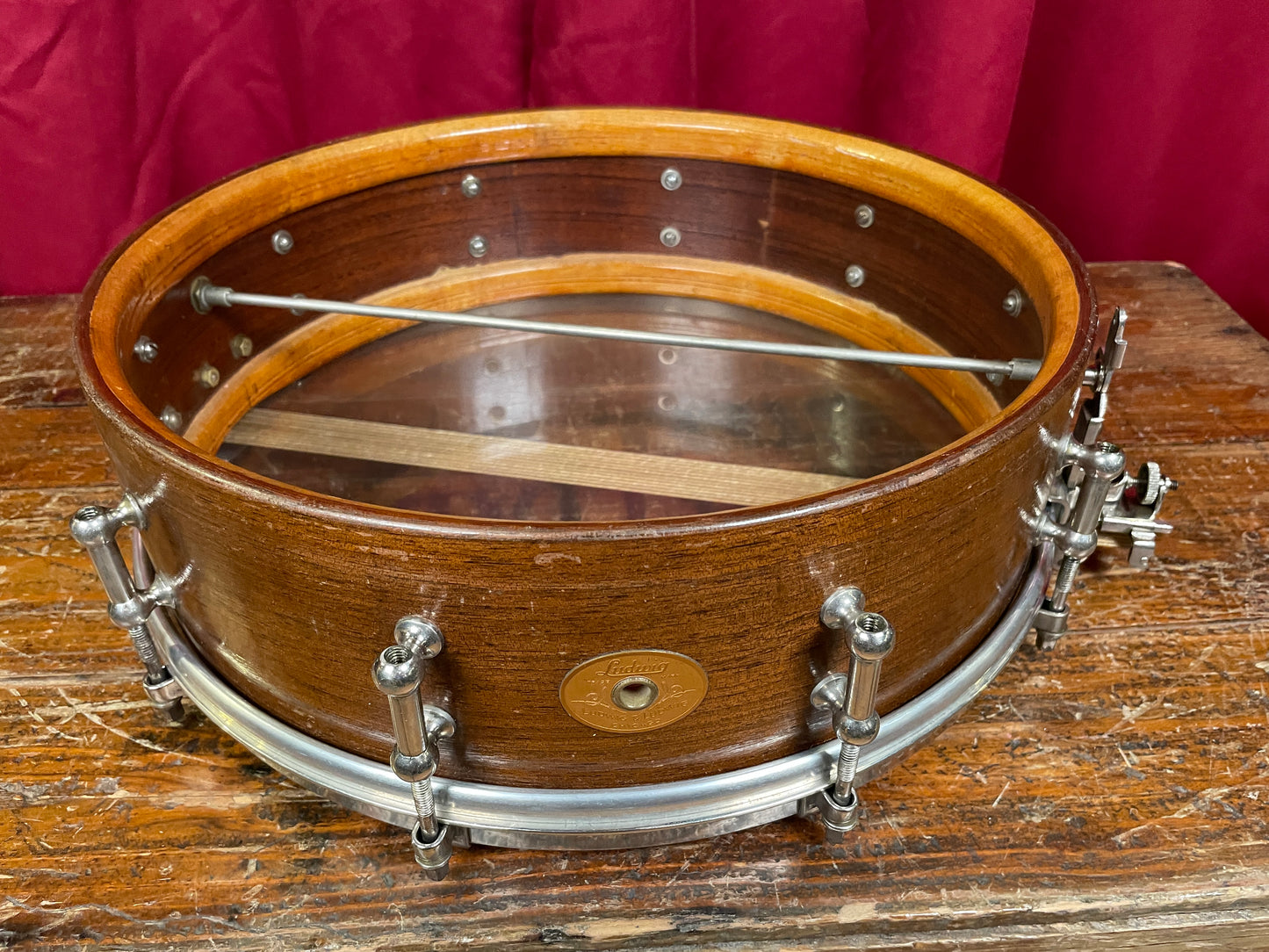 1920s Ludwig No. 245 Dance Model 4x14 Solid Walnut Shell Super Ludwig Snare Drum
