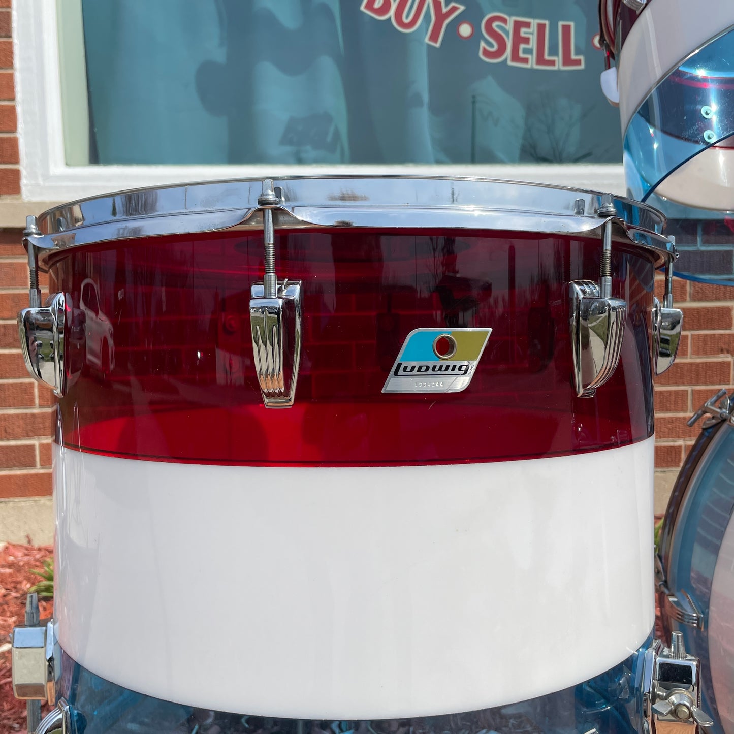1970s Ludwig Bicentennial Vistalite Dual Bass Drum Set w/ Snare & Concert Toms Red/White/Blue