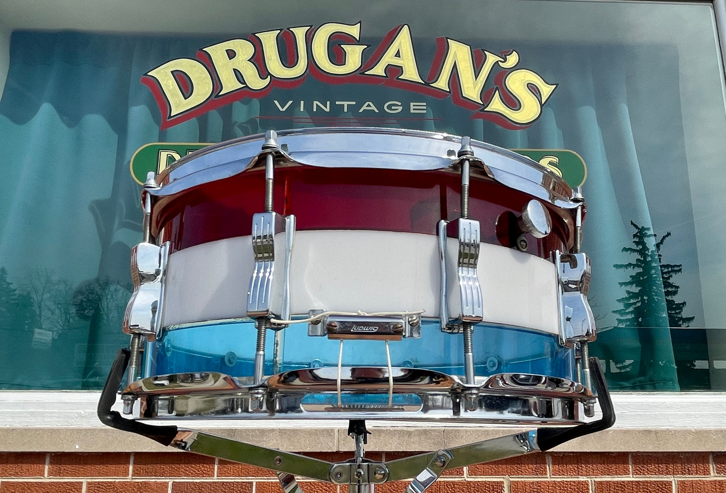 1970s Ludwig Bicentennial Vistalite Dual Bass Drum Set w/ Snare & Concert Toms Red/White/Blue