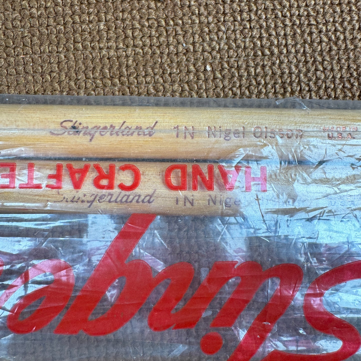 1970s Slingerland Nigel Olsson 1N Nylon Tip Drum Stick NOS Hickory Nylowood