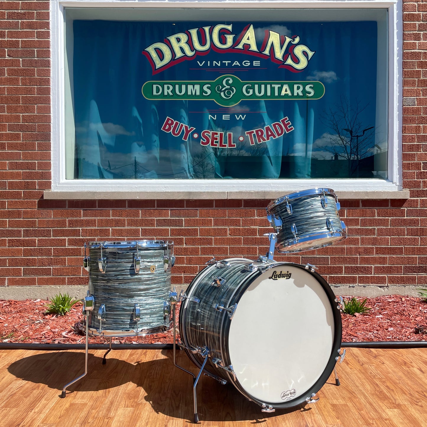 1965 Ludwig Downbeat Drum Set Oyster Blue Pearl 20/12/14 COB