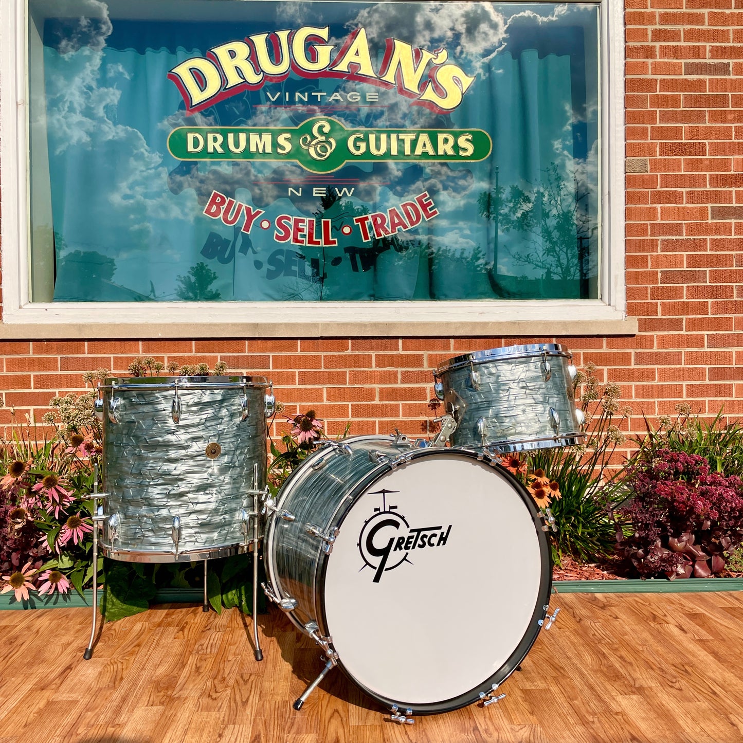 1950s Gretsch Round Badge Bop Outfit Drum Set Midnight Blue Pearl 20/13/16 3 Ply