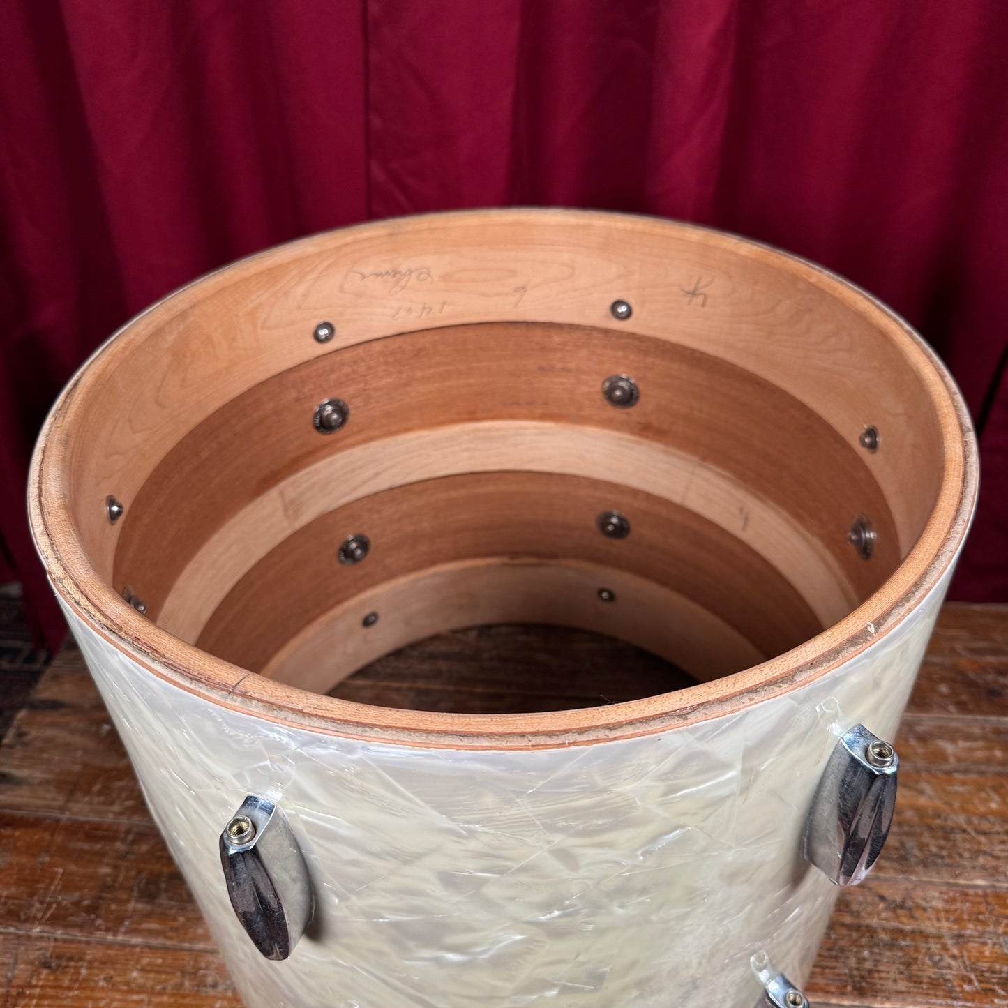 1930s Slingerland Barrett Deems 12x14 Radio King Tom Drum White Marine Pearl w/ Stand