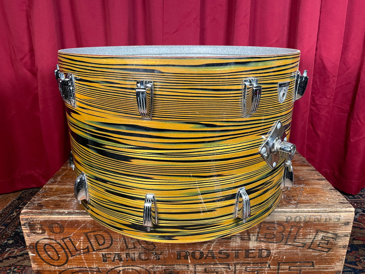 1970s Ludwig Standard 14x22 Bass Drum Shell Lemon Strata Classic Lugs #2