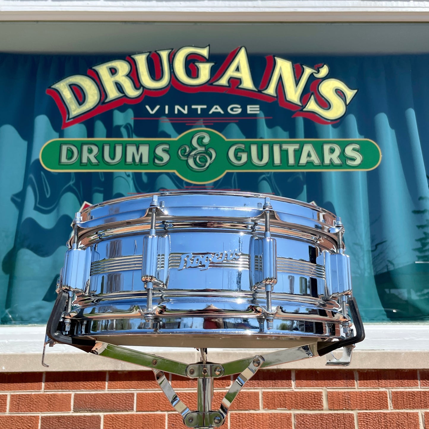 1960s Rogers 5x14 Dynasonic 5-Line Snare Drum Chrome Over Brass Dyna-Sonic COB