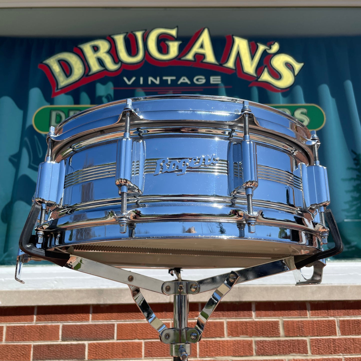 1960s Rogers 5x14 Dynasonic 5-Line Snare Drum Chrome Over Brass Dyna-Sonic COB