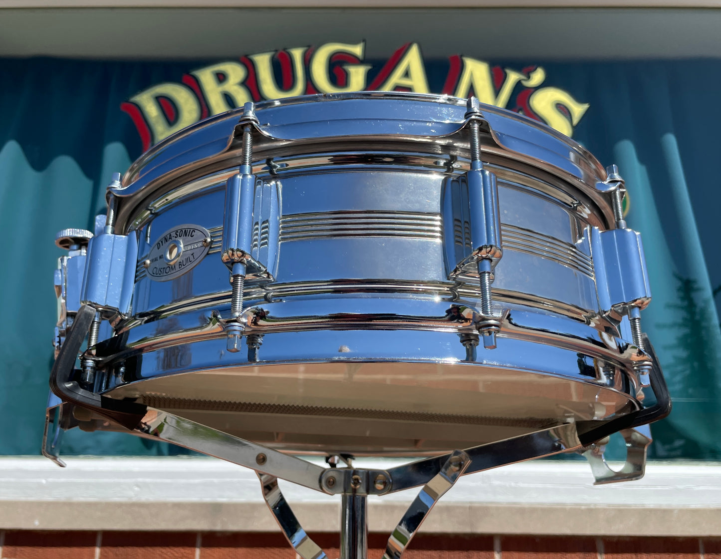 1960s Rogers 5x14 Dynasonic 5-Line Snare Drum Chrome Over Brass Dyna-Sonic COB