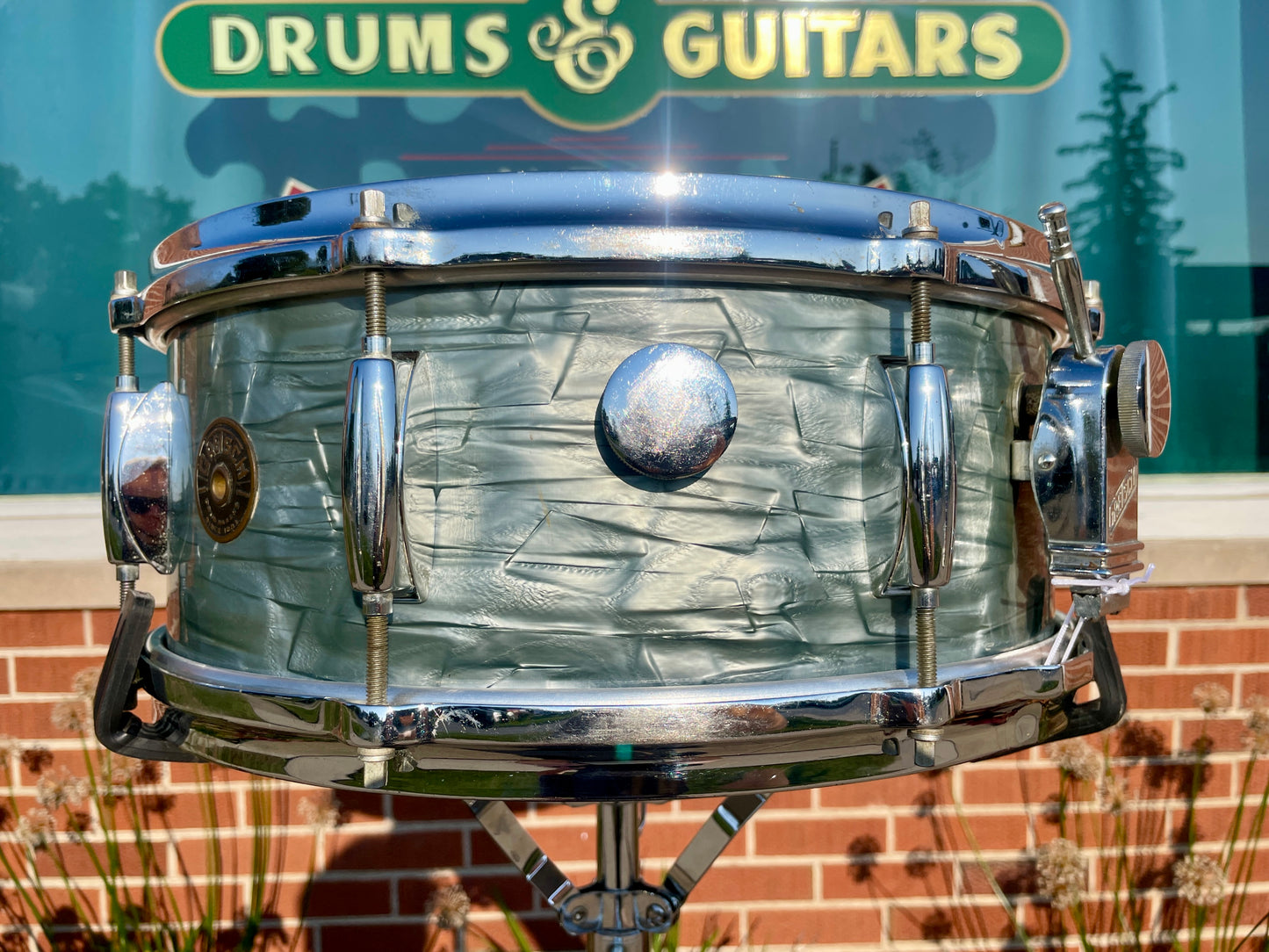 1950s Gretsch Round Badge Name Band 5.5x14 Snare Drum Midnight Blue Pearl