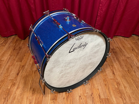 1960s Ludwig 14x22 Club Date Bass Drum Drum Blue Sparkle Pre-Serial