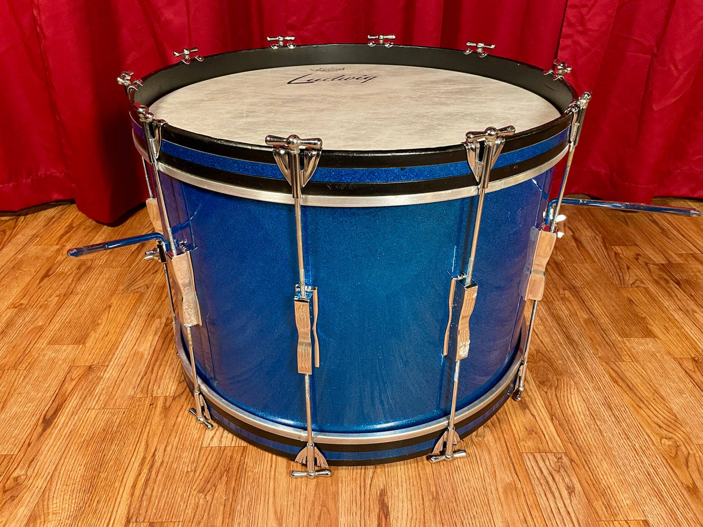 1960s Ludwig 14x22 Club Date Bass Drum Drum Blue Sparkle Pre-Serial
