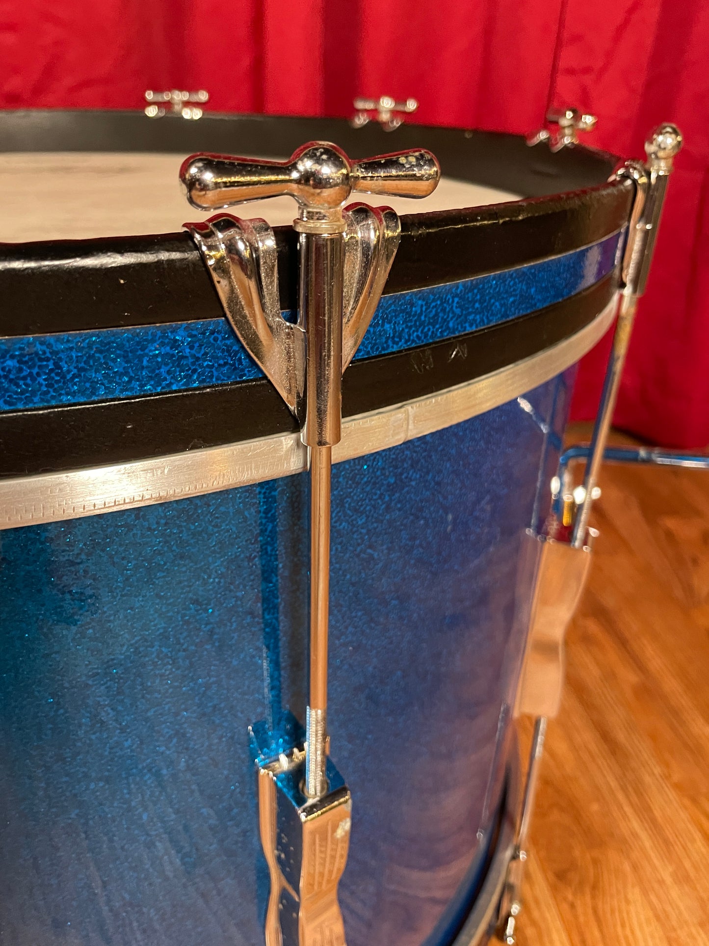 1960s Ludwig 14x22 Club Date Bass Drum Drum Blue Sparkle Pre-Serial