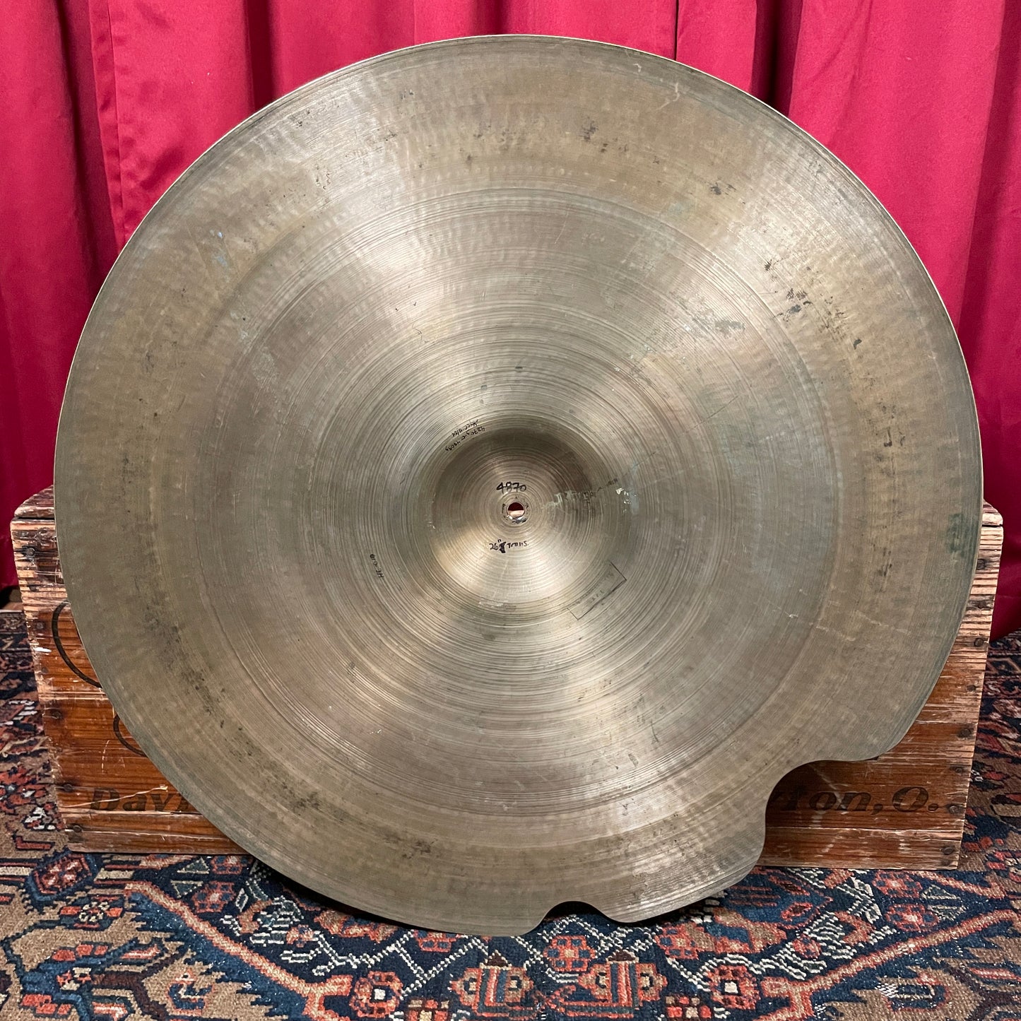 26" Zildjian A 1940s-50s Trans Stamp Ride Cymbal 4809g Repaired *Video Demo*