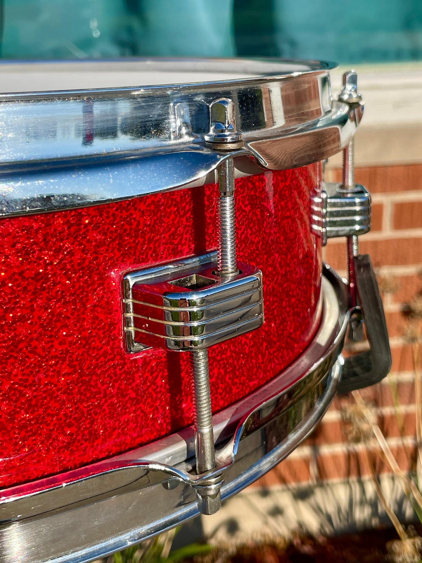 1965 Ludwig Downbeat 4x14 Snare Drum Red Sparkle