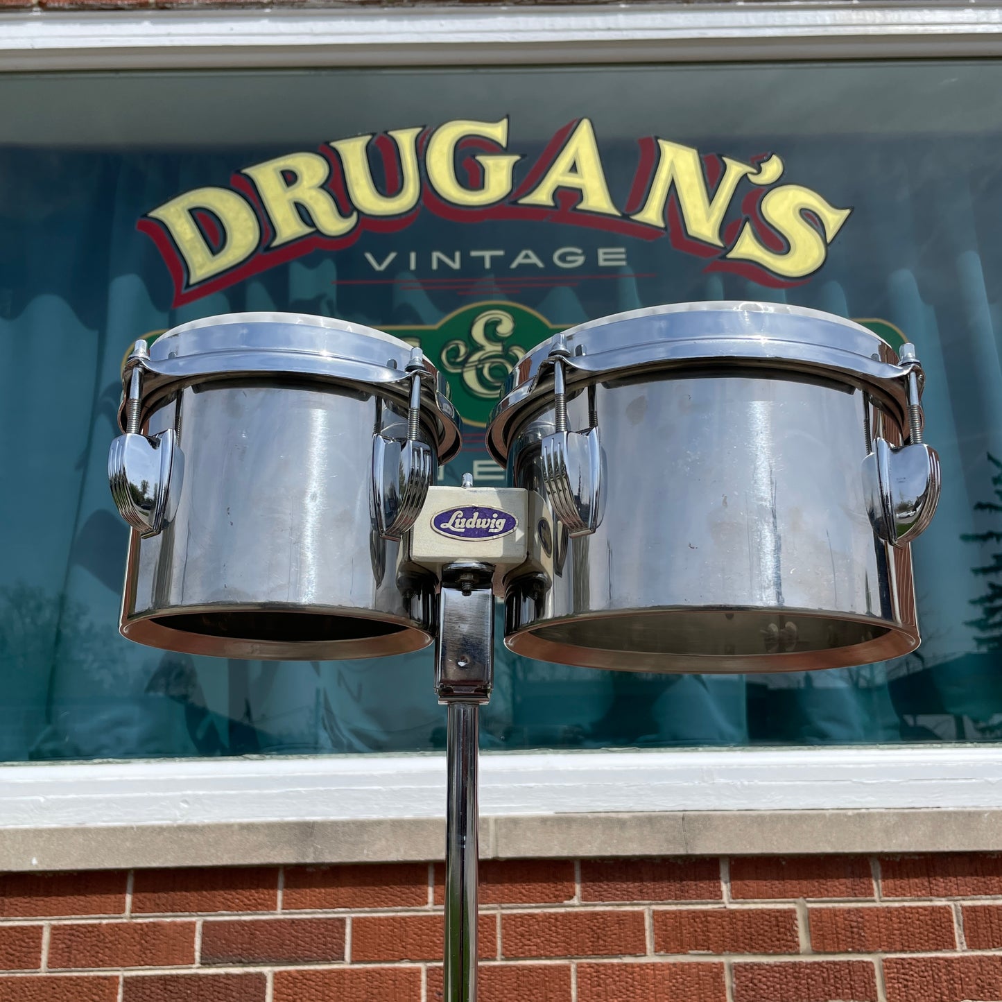 1970s Ludwig 6" & 8" Stainless Steel Single Headed Bongos w/ Slide Mount