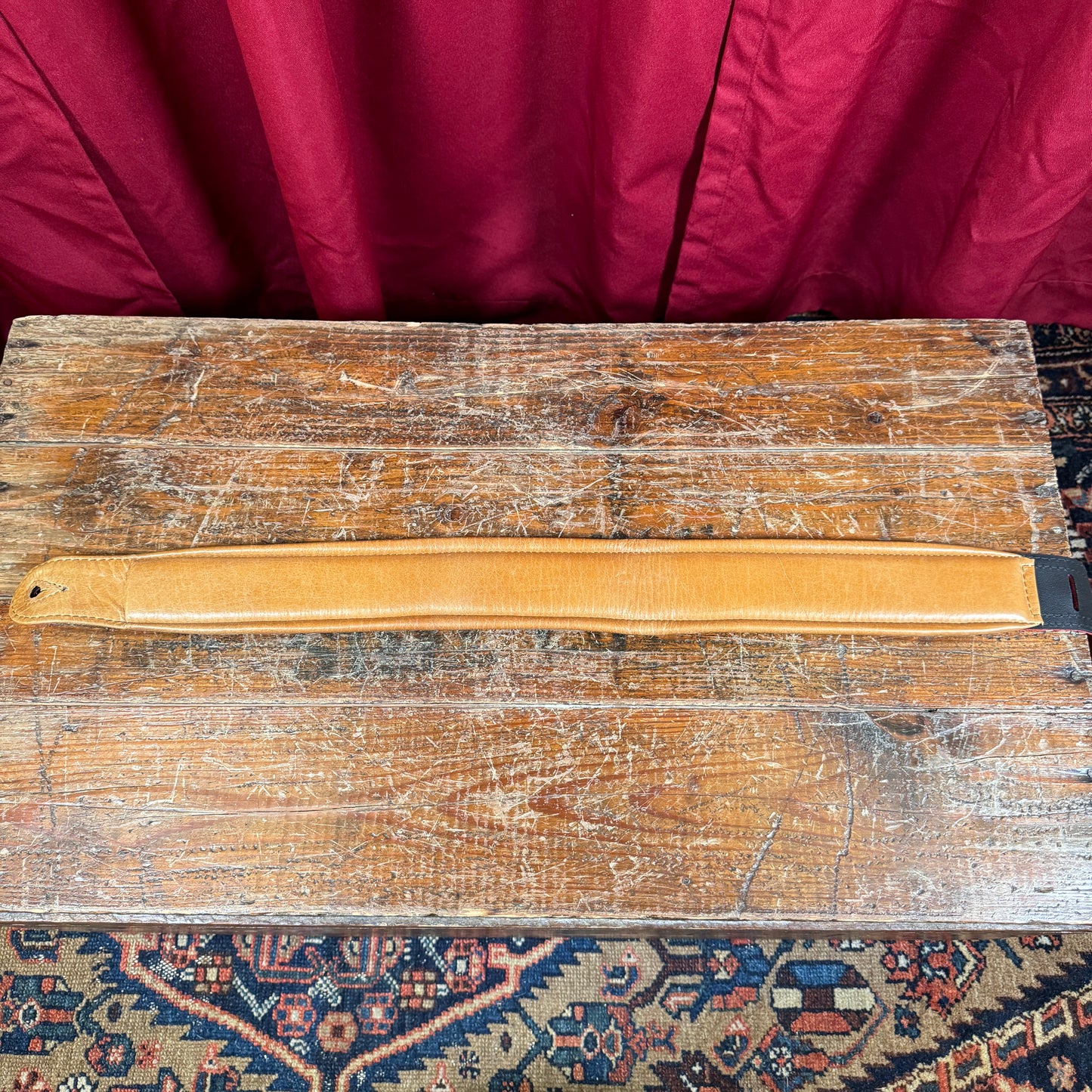 PRS Burgundy/Tan Wide Padded Leather Guitar Strap Paul Reed Smith