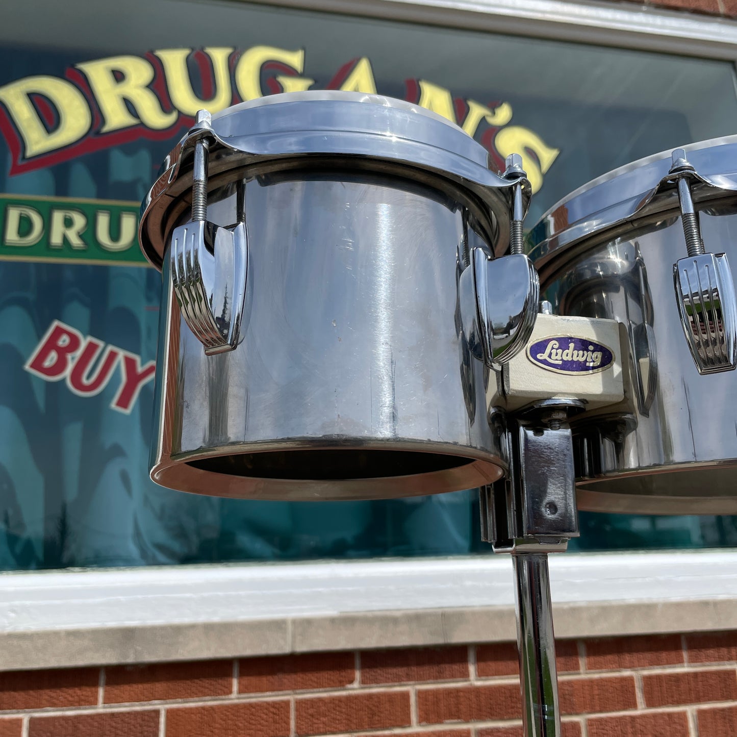 1970s Ludwig 6" & 8" Stainless Steel Single Headed Bongos w/ Slide Mount