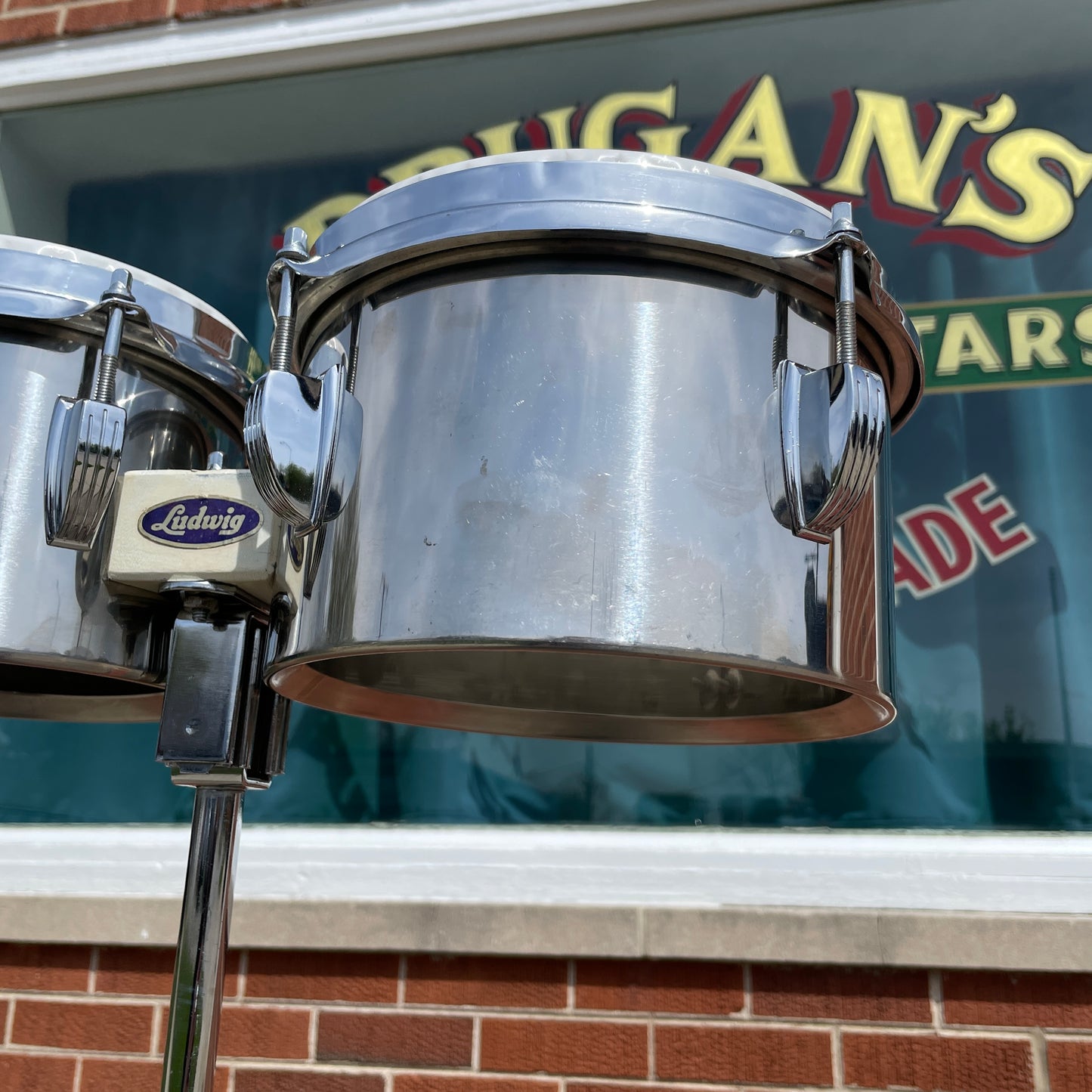 1970s Ludwig 6" & 8" Stainless Steel Single Headed Bongos w/ Slide Mount