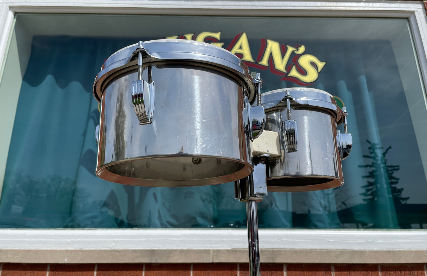 1970s Ludwig 6" & 8" Stainless Steel Single Headed Bongos w/ Slide Mount