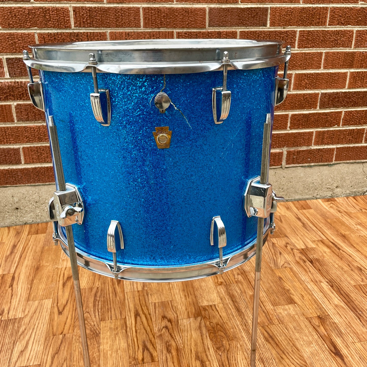 1960s Ludwig 12x15 Floor Tom Tenor Drum Conversion Blue Sparkle Pre-Serial