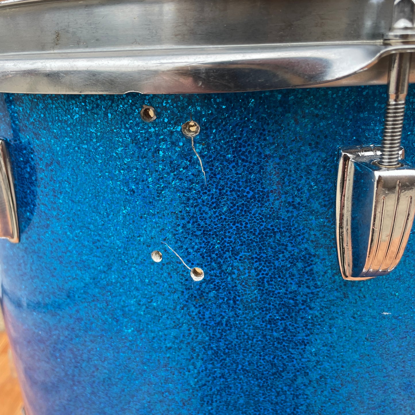 1960s Ludwig 12x15 Floor Tom Tenor Drum Conversion Blue Sparkle Pre-Serial
