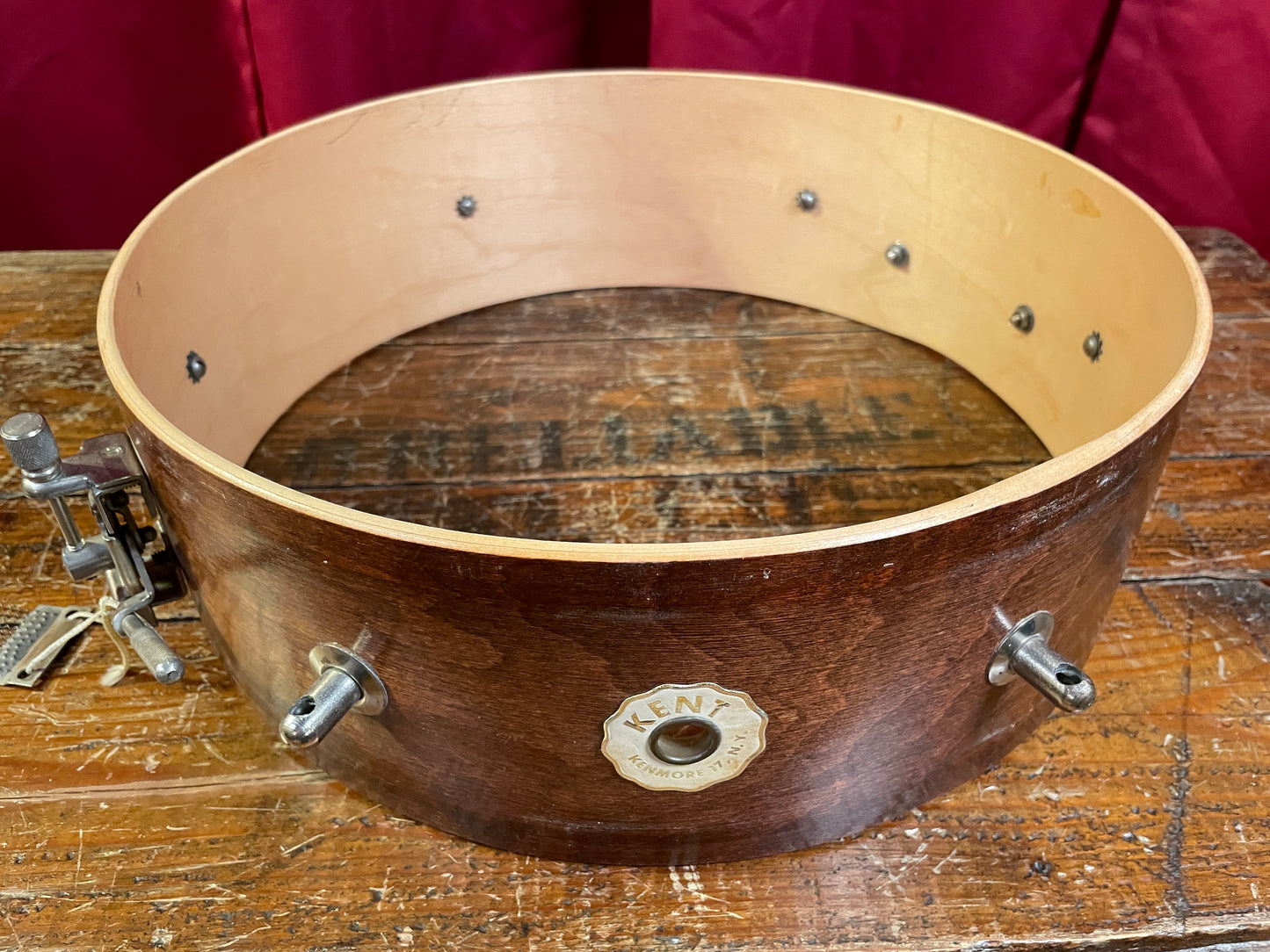 1950s Kent 191P 5x14 Single Tension Snare Drum Mahogany Stain 2-Ply Maple
