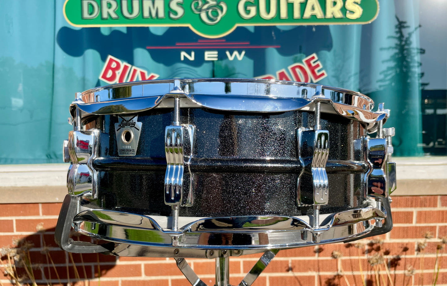 1990s Ludwig 5x14 Limited Edition of 200 Black Galaxy 10-Lug Acrolite Snare Drum Blackrolite