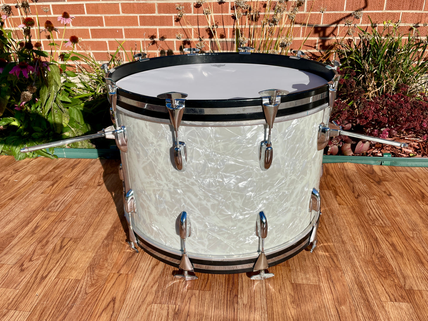 1970s Slingerland 14x22 Virgin Bass Drum White Marine Pearl